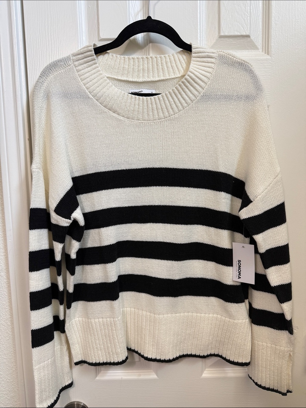 Striped Crewneck Sweater - Black & Cream - Sonoma